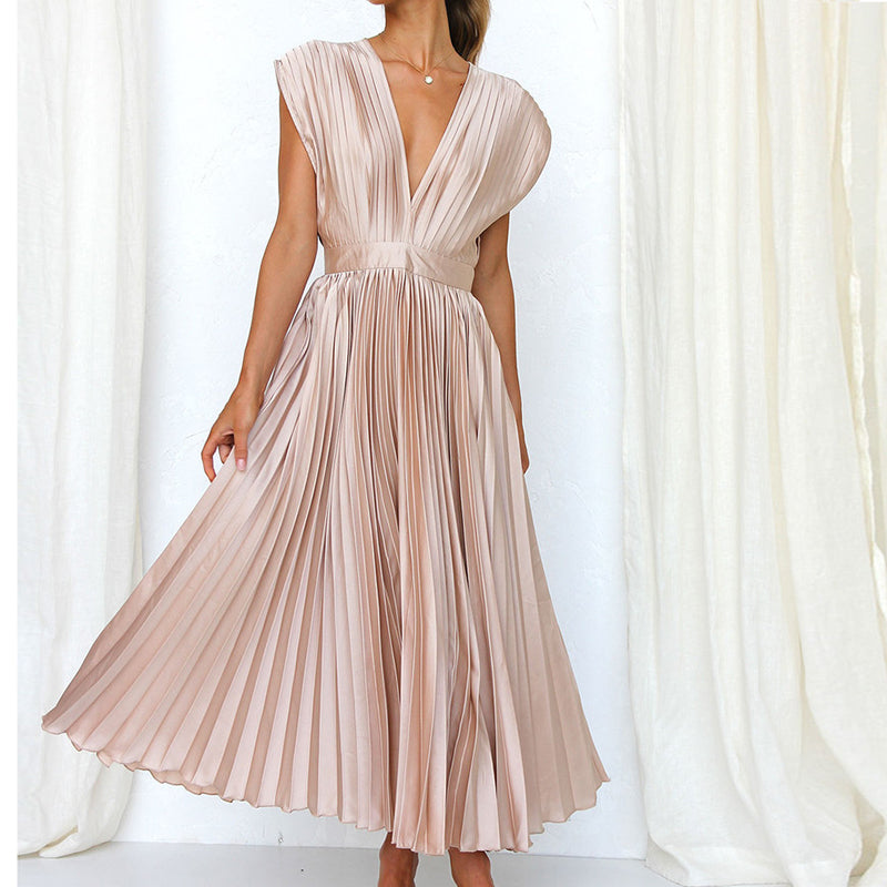 Robe Plissée Élégante | Mousseline de Coton | Vert Sauge & Fluide