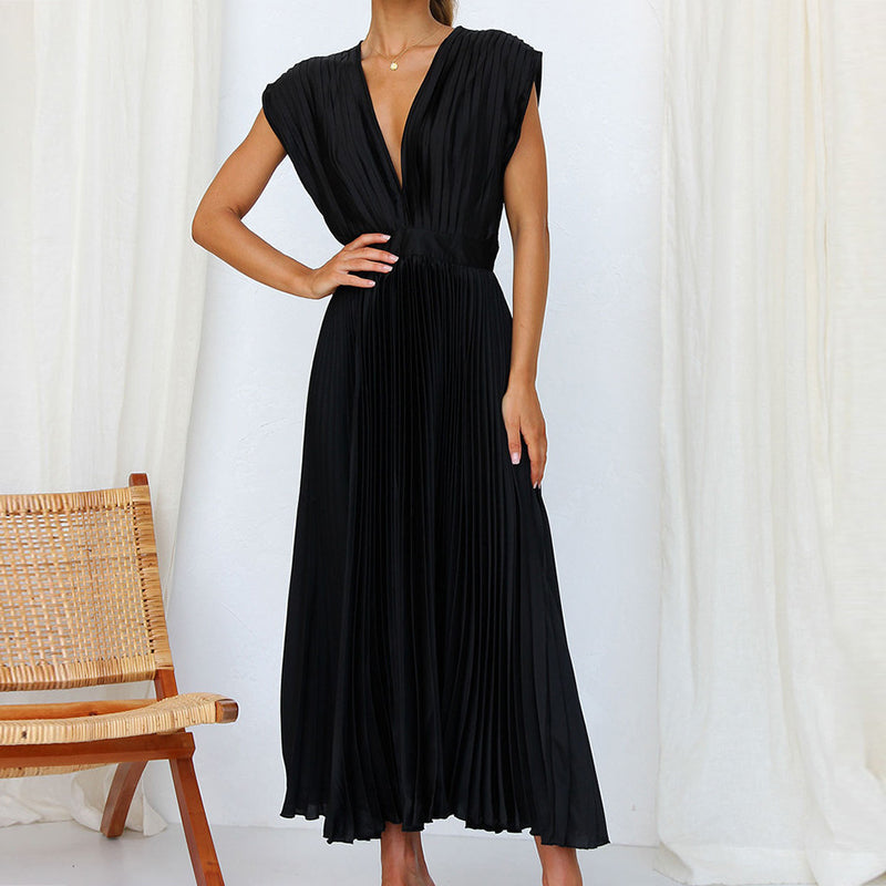 Robe Plissée Élégante | Mousseline de Coton | Vert Sauge & Fluide