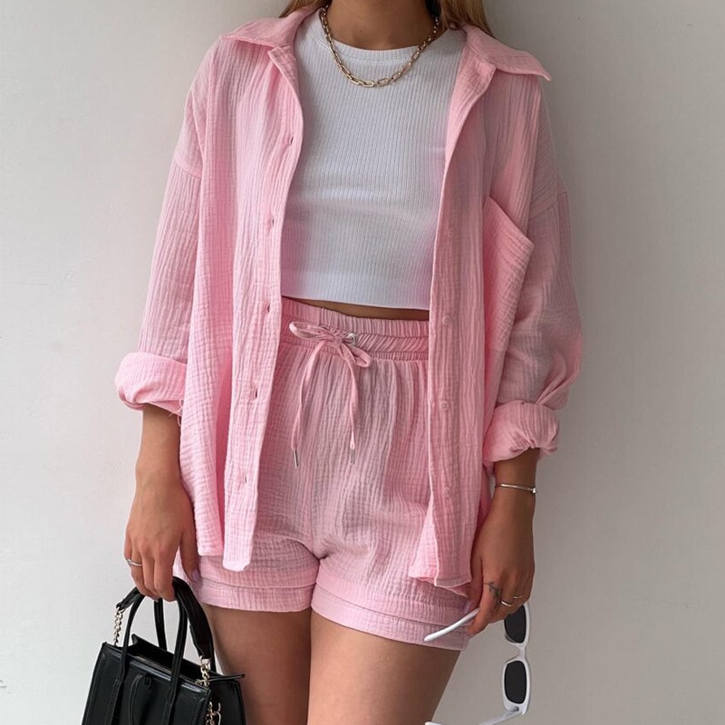 Ensemble Chemise et Short en Coton Gaufré | Confort Décontracté d’Été