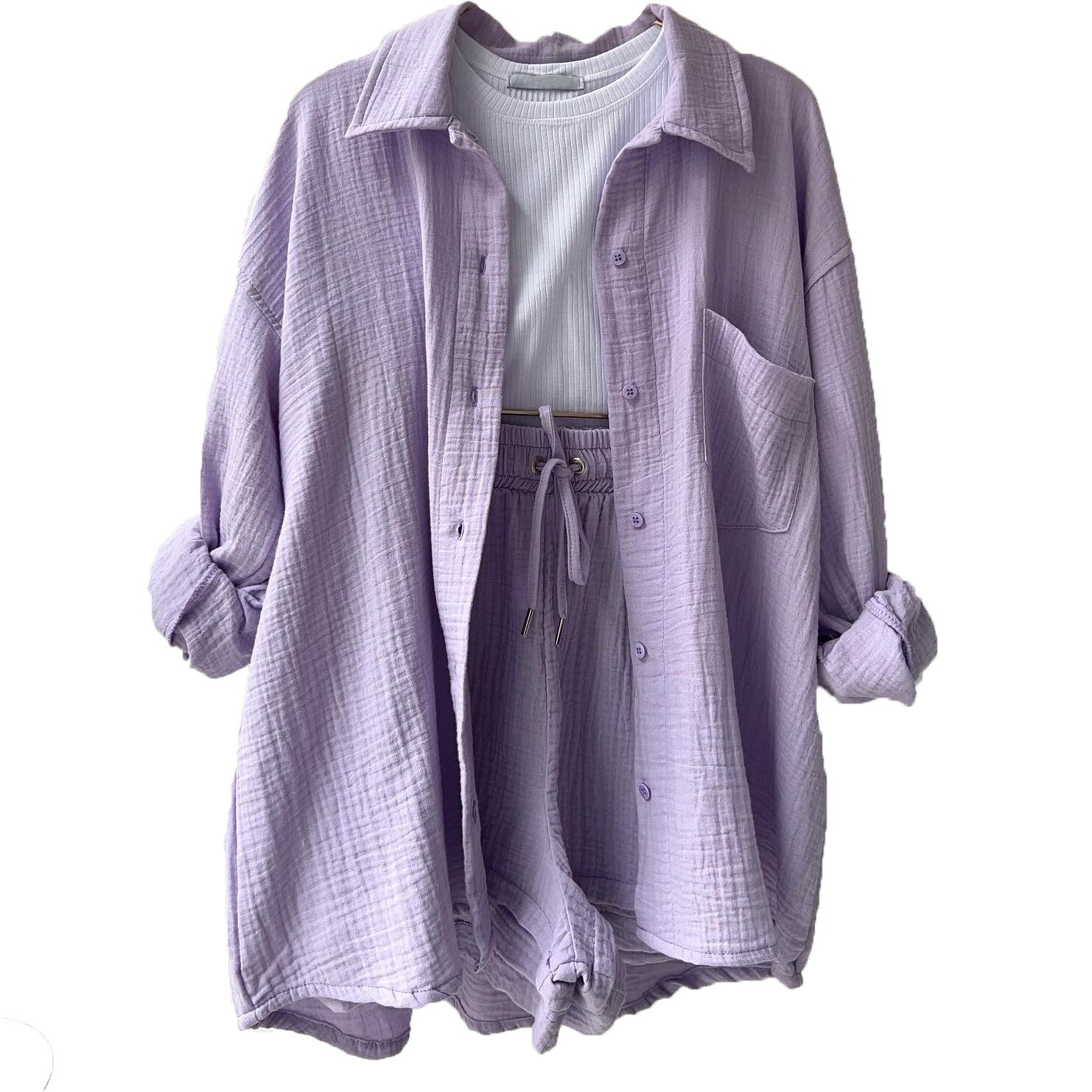 Ensemble Chemise et Short en Coton Gaufré | Confort Décontracté d’Été