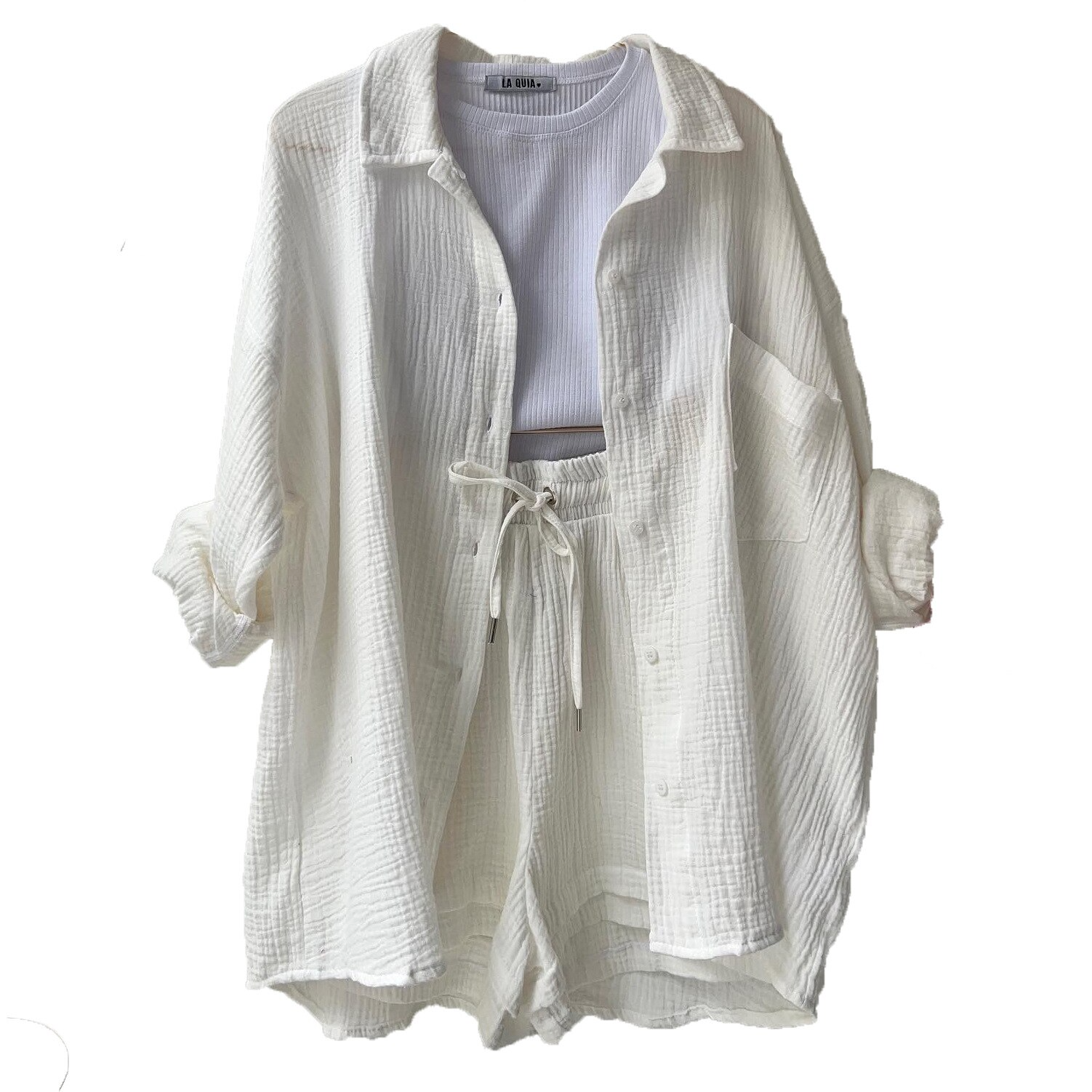 Ensemble Chemise et Short en Coton Gaufré | Confort Décontracté d’Été
