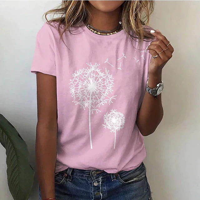 T-shirt Imprimé Pissenlit | Confort Décontracté | Style Naturel