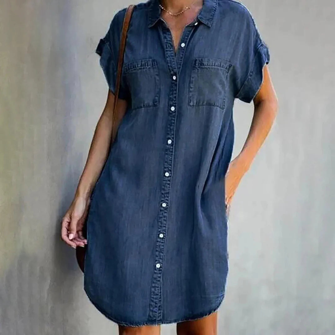 Elodie - Robe Chemise en Jean | Bleu | Décontractée et Tendance
