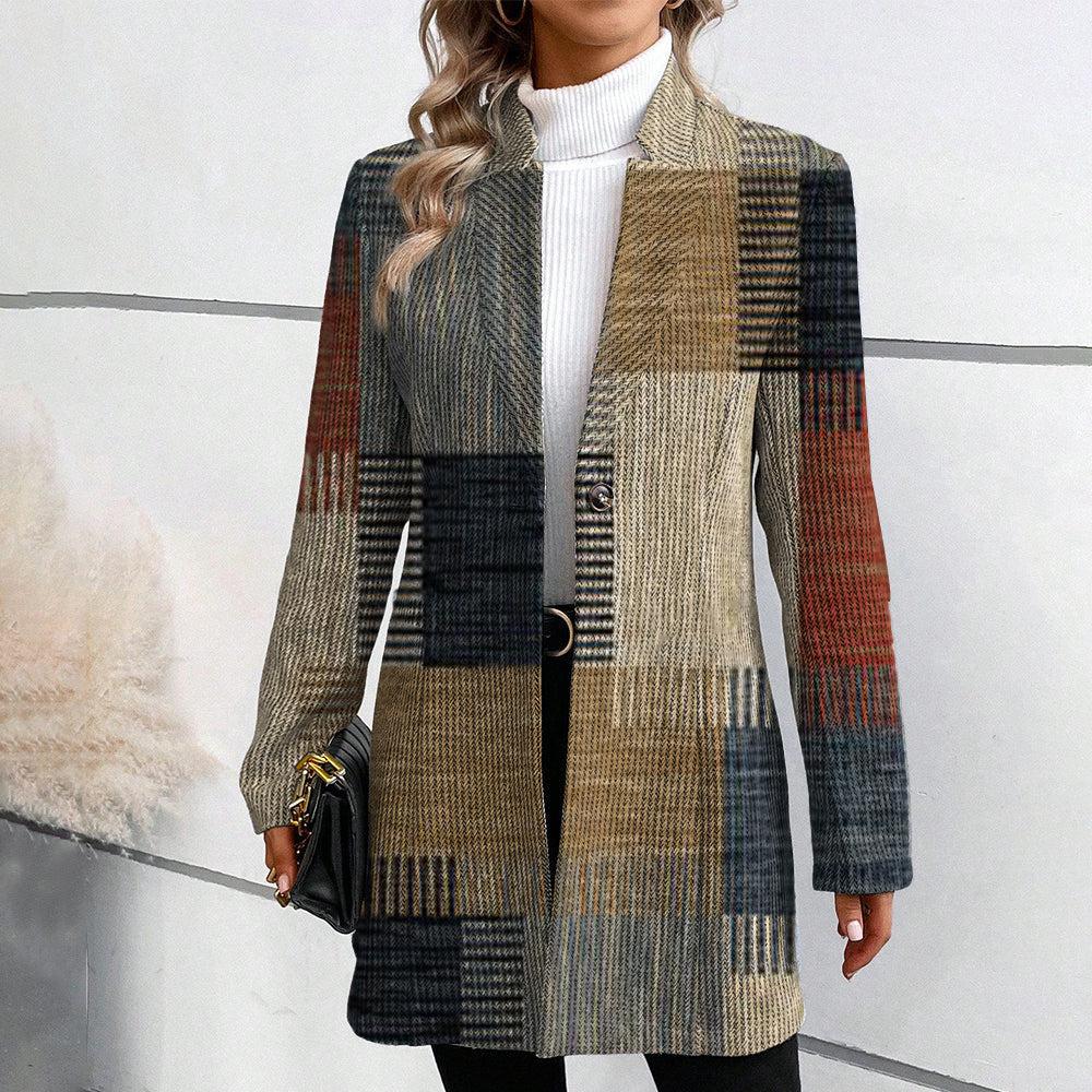 Manteau à Carreaux Femme | Coupe Droite Élégante | Tons Automnaux Structurés