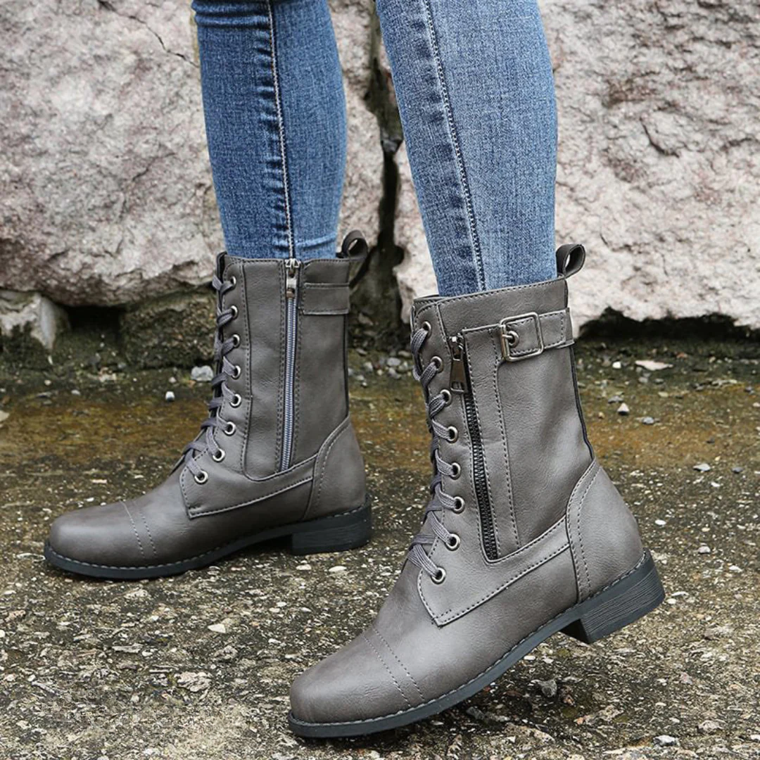 Bottes de Combat à Lacets et Fermeture Éclair | Style Urbain et Confort Robuste