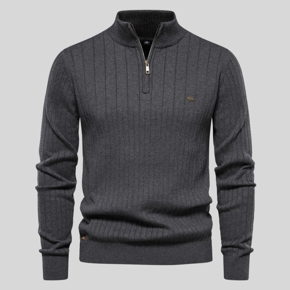 Pull Marron à Col Zippé | Coton & Polyester | Élégant & Confortable