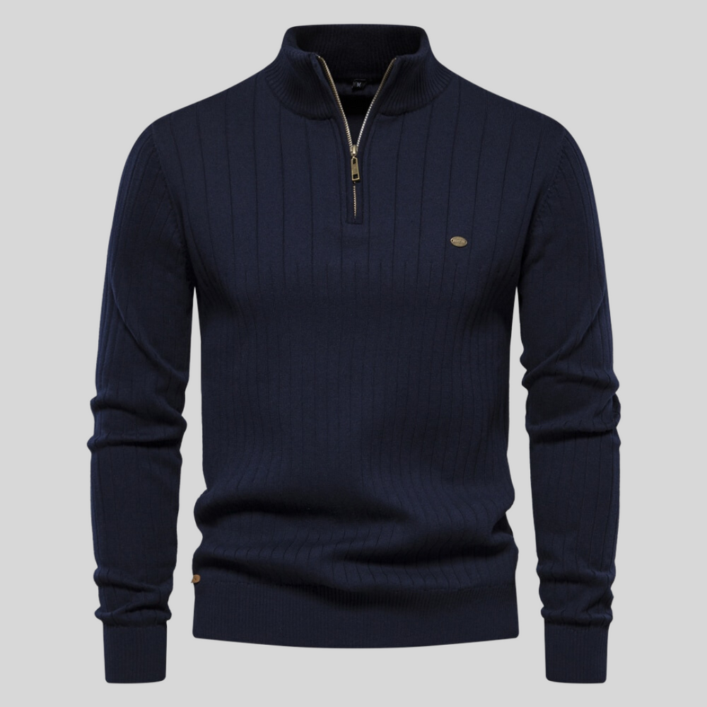 Pull Marron à Col Zippé | Coton & Polyester | Élégant & Confortable