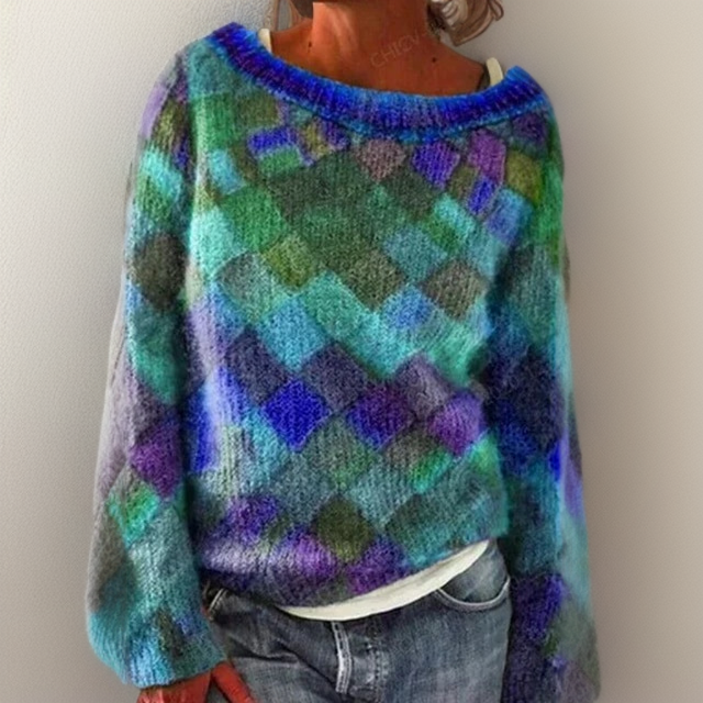 Pull Carreaux Multicolores | Effet Mohair | Audace et Douceur