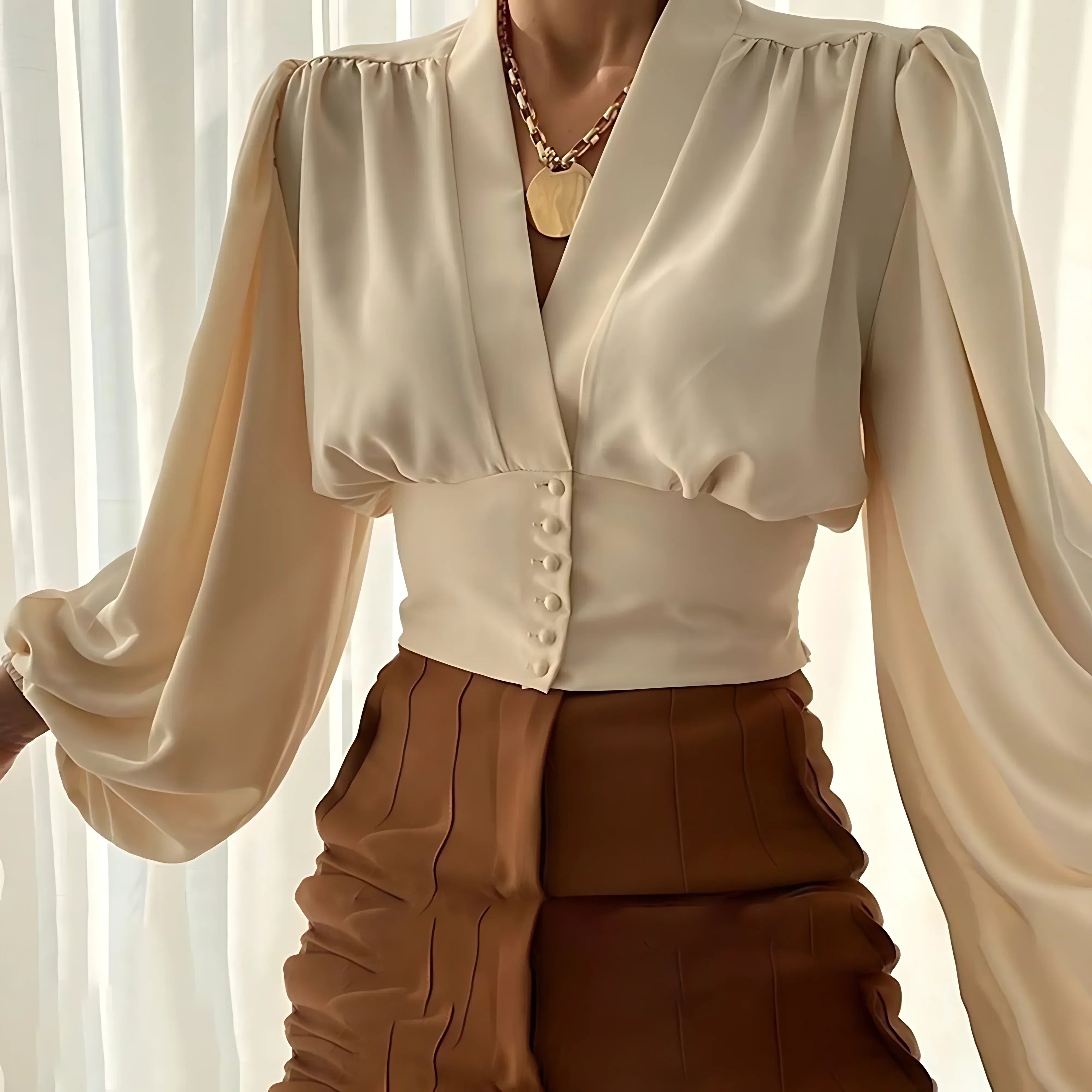 Blouse Élégante à Manches Longues | Silhouette Chic et Raffinée