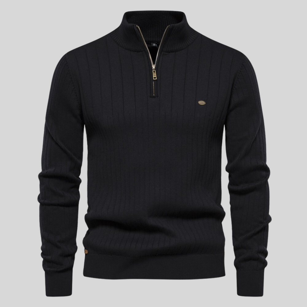 Pull Marron à Col Zippé | Coton & Polyester | Élégant & Confortable