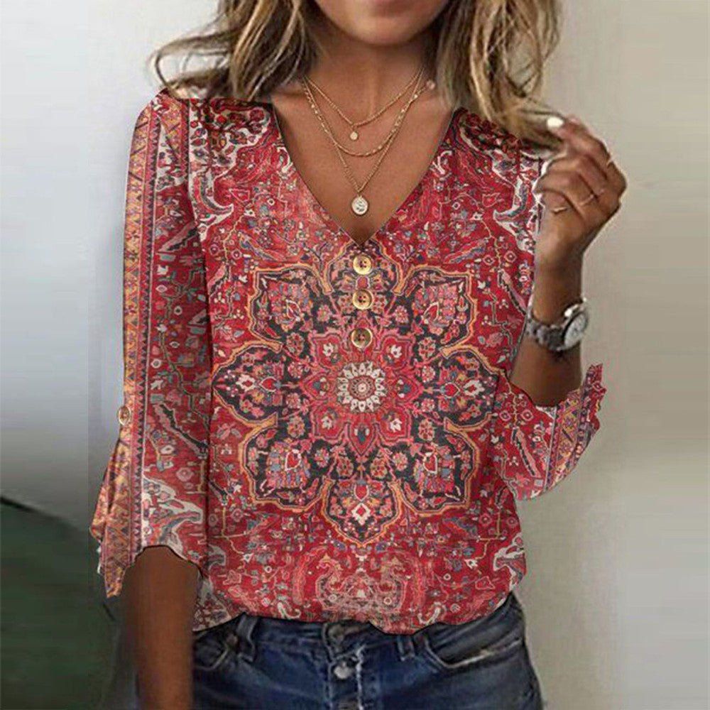 Blouse Orientale Rubis | Motifs Bohèmes & Éclat Authentique