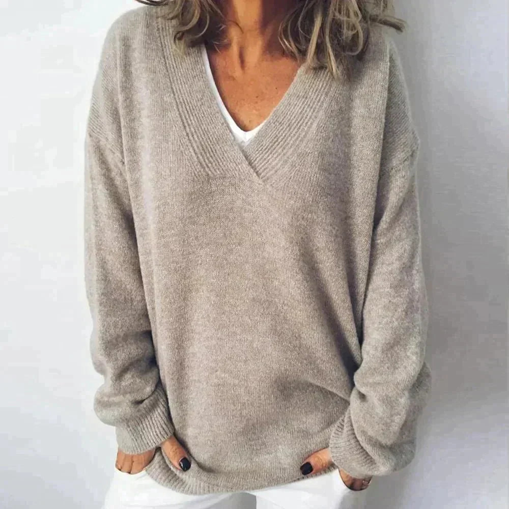 Sofia - Pull Oversize | Tricot Doux | Col V Décontracté