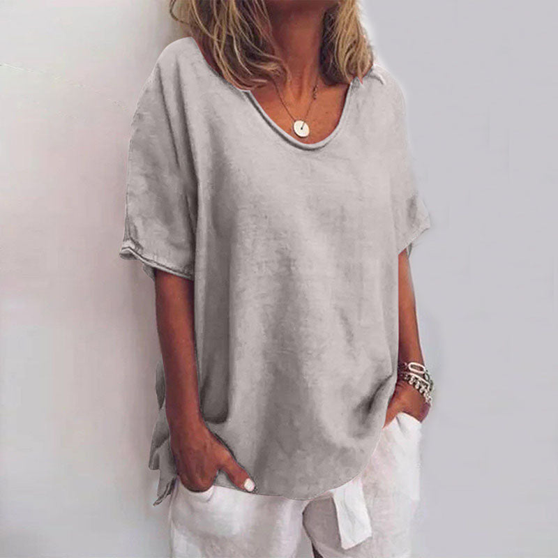 T-shirt Ample en Lin | Gris Clair | Léger et Décontracté