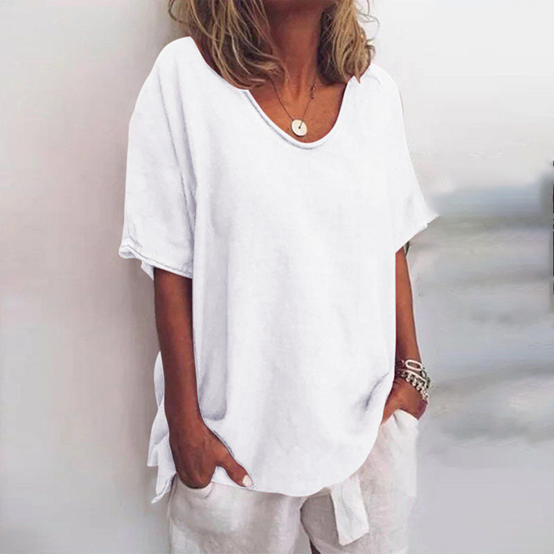T-shirt Ample en Lin | Gris Clair | Léger et Décontracté