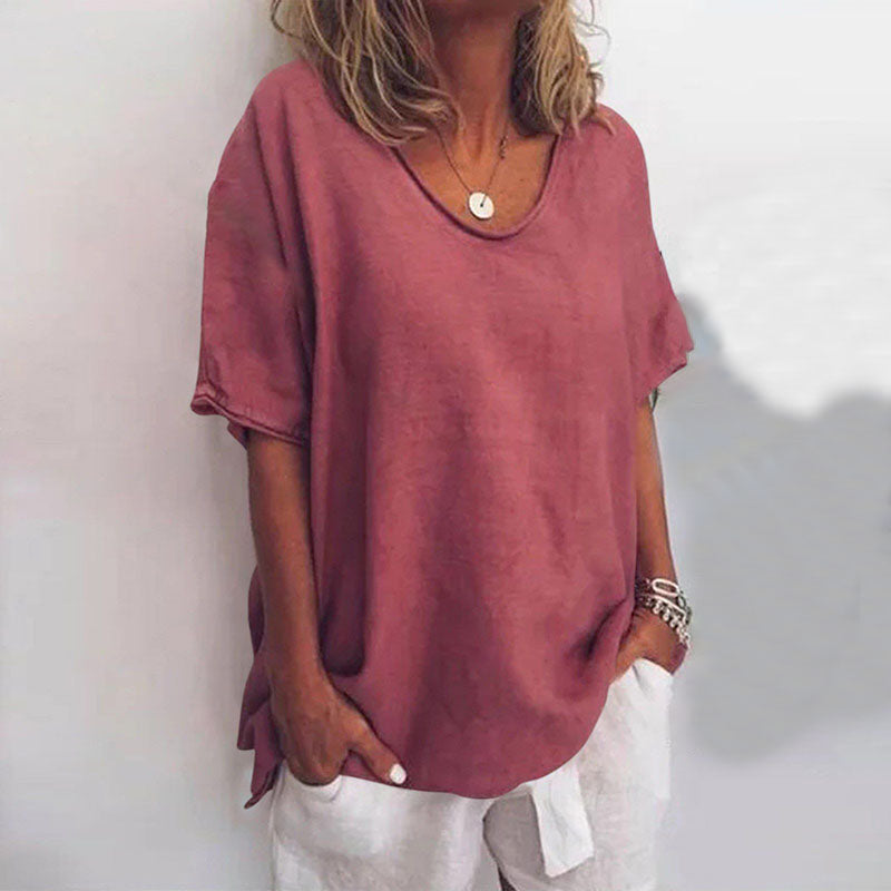 T-shirt Ample en Lin | Gris Clair | Léger et Décontracté