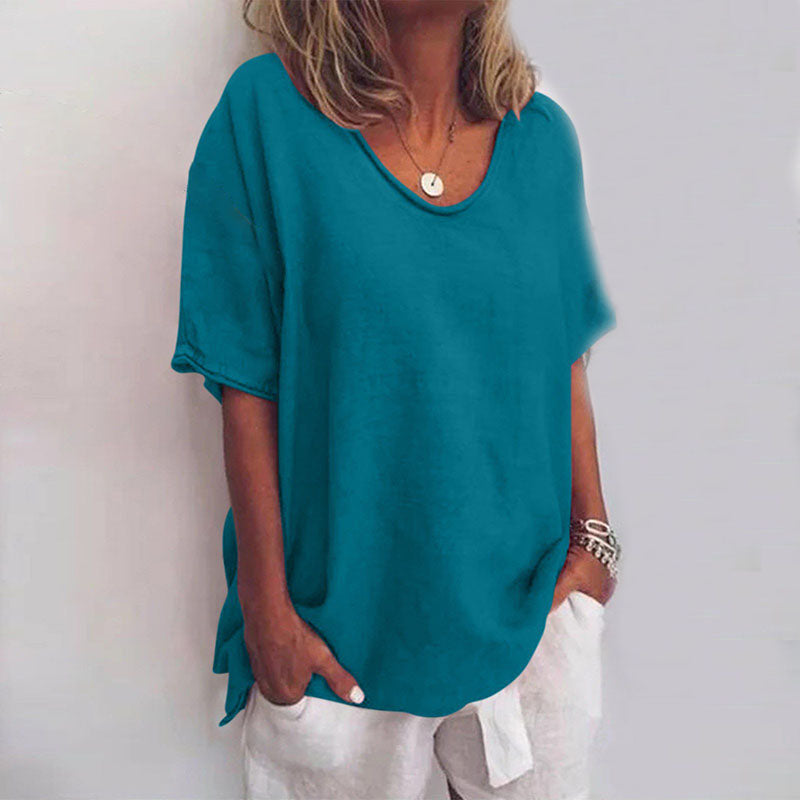 T-shirt Ample en Lin | Gris Clair | Léger et Décontracté