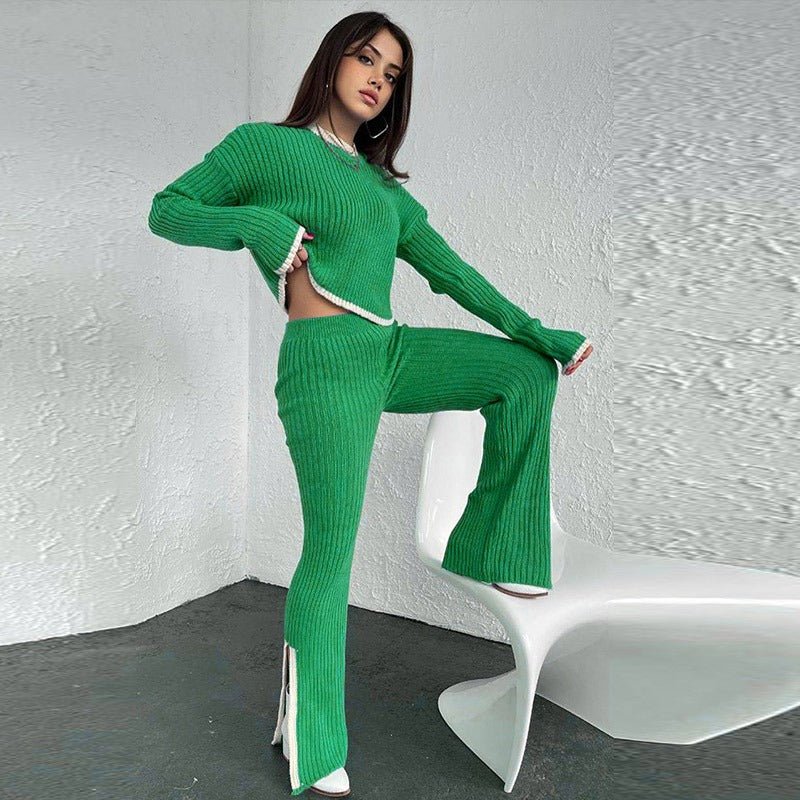 Ensemble Tricoté Deux Pièces | Confort Stylé et Détails Contrastés