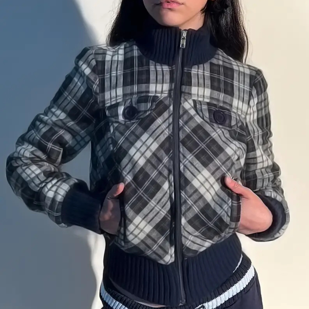 Veste Courte à Carreaux | Coton | Style Urbain et Rétro