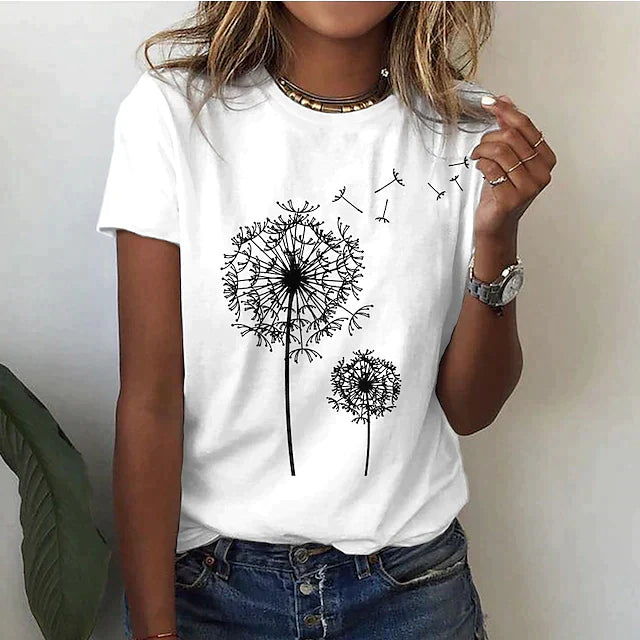T-shirt Imprimé Pissenlit | Coton & Polyester | Confort et Style Décontracté