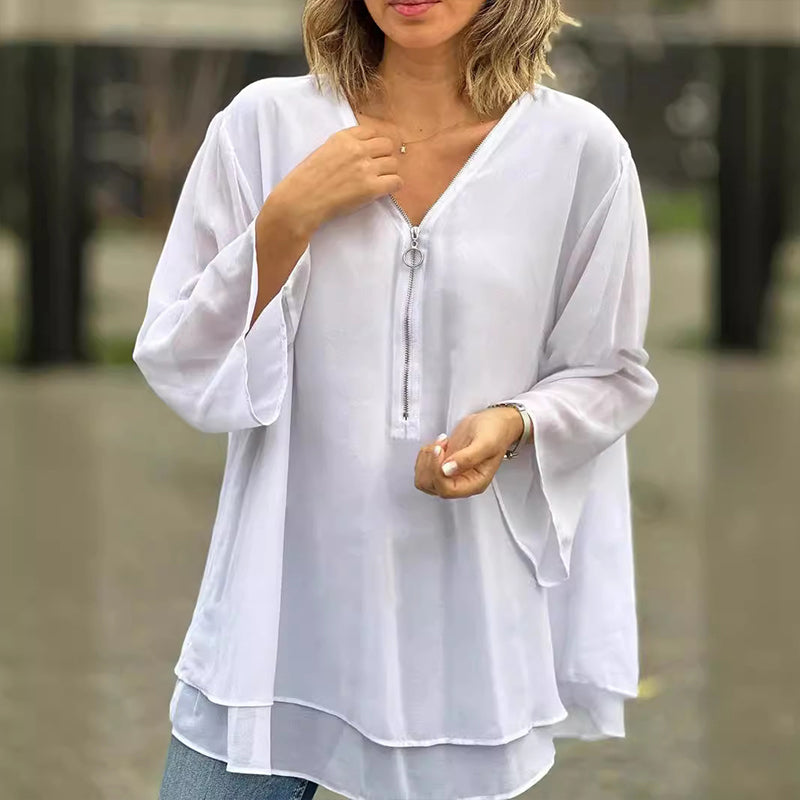 Blouse Émeraude Zippée | Élégance Décontractée & Fluide