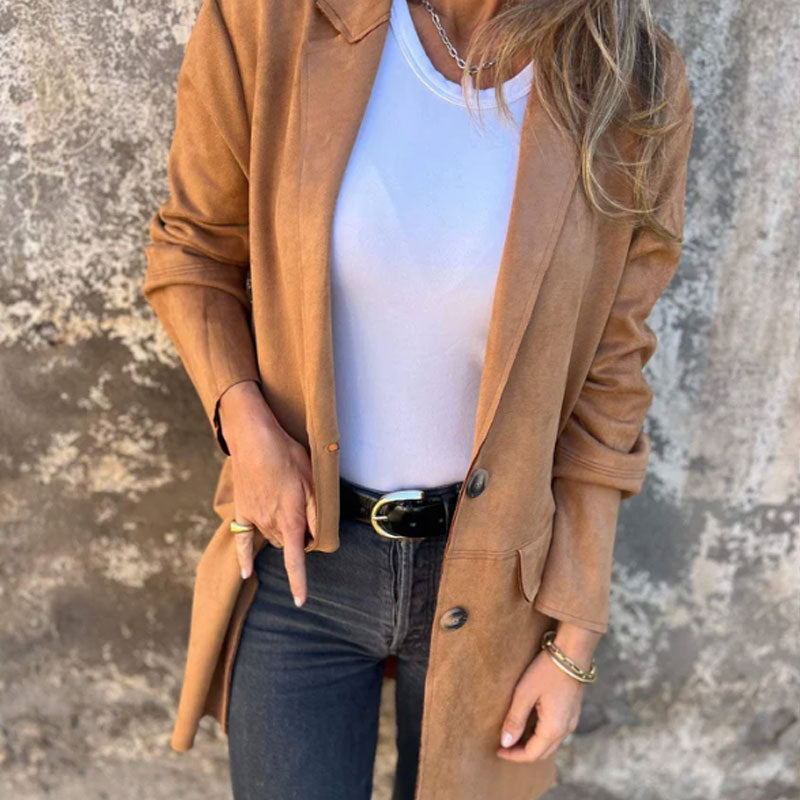 Manteau Long Camel | Élégance Minimaliste | Coupe Blazer Structurée