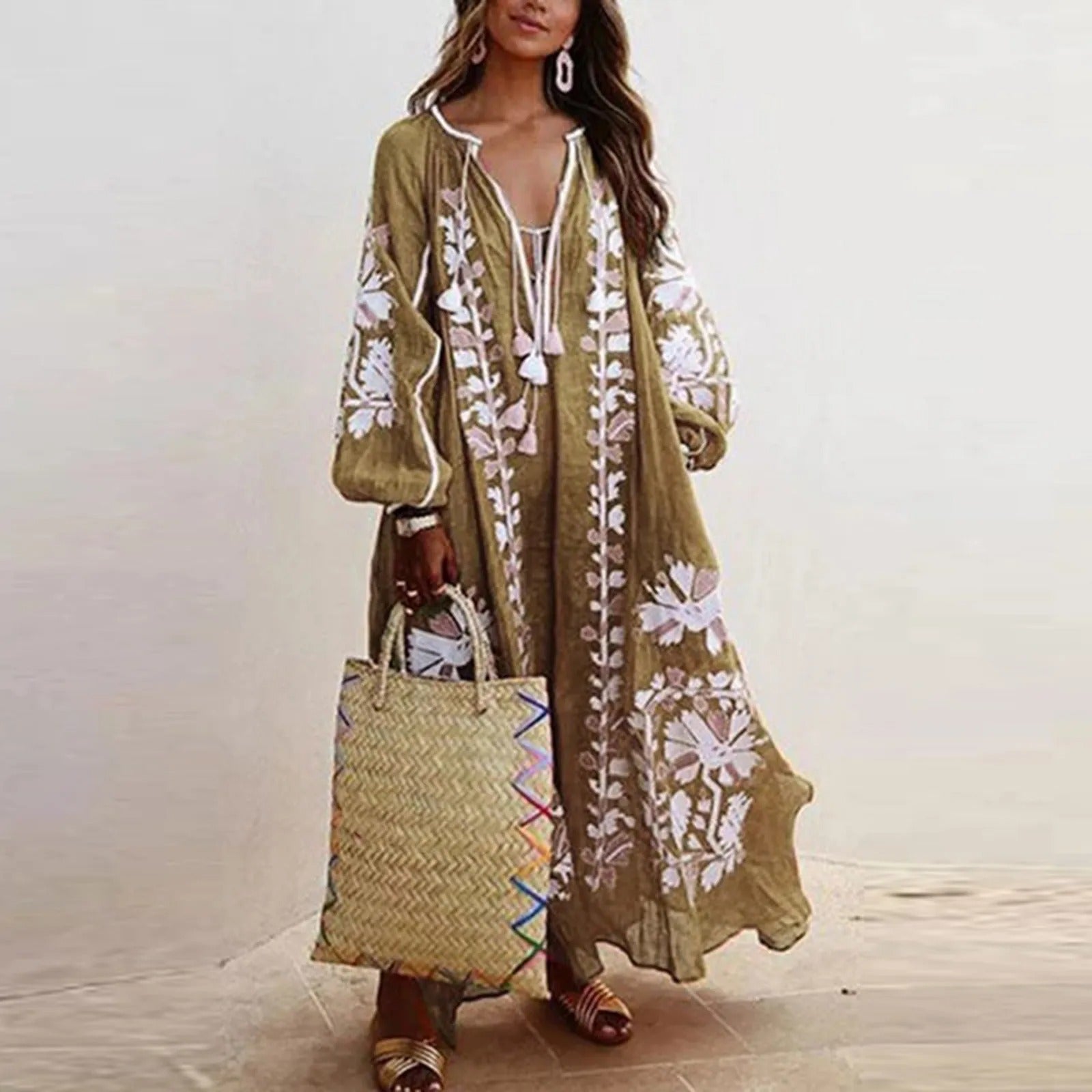 Robe Longue Bohème Brodée | Élégance Naturelle et Esprit Estival