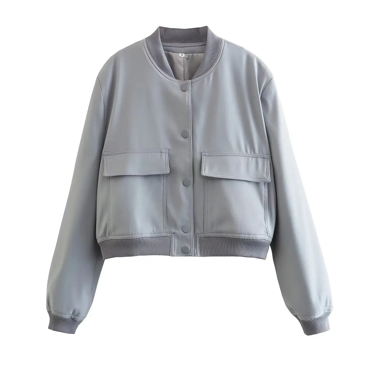 Veste Courte Beige | Style Bomber | Poches à Rabat & Finitions Côtelées