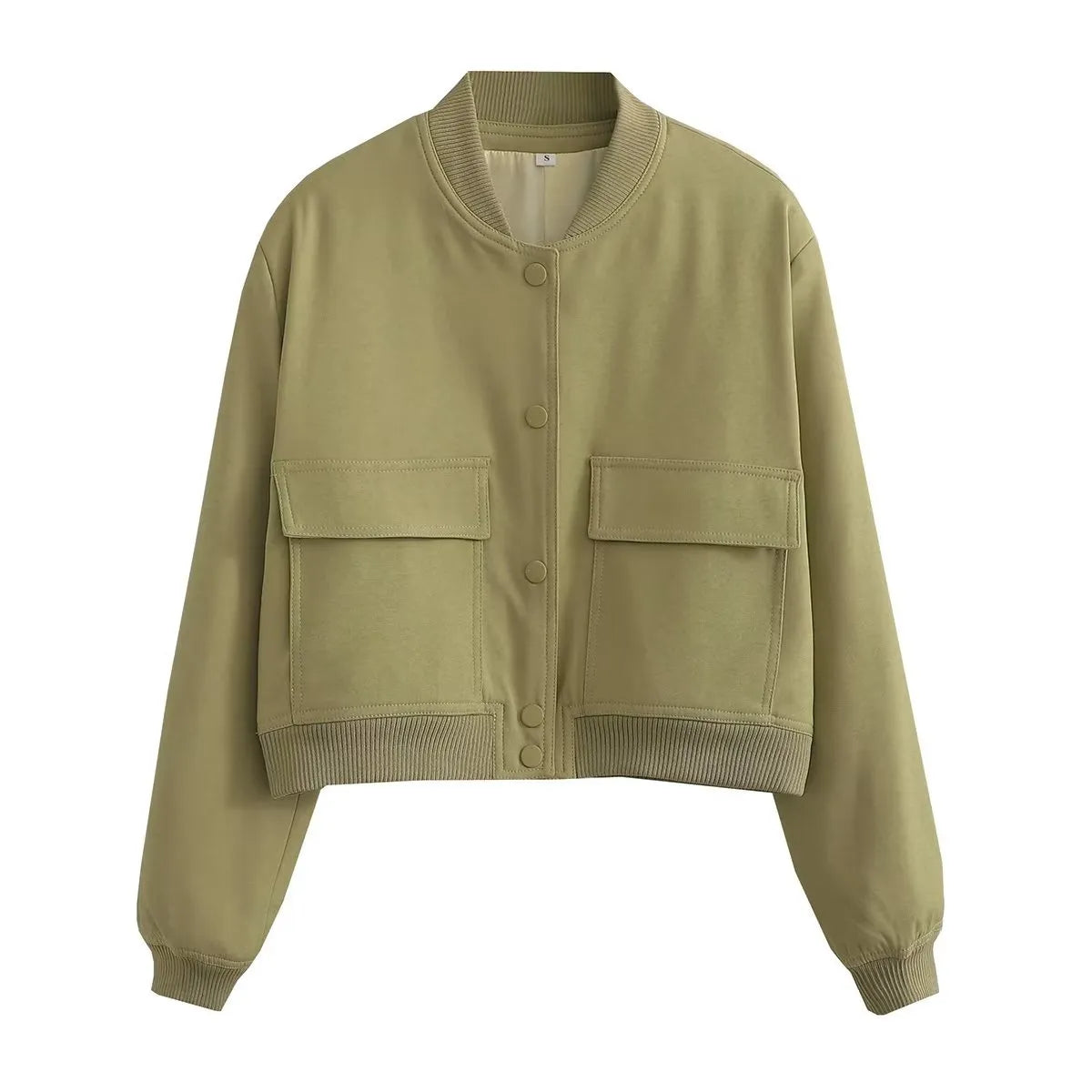 Veste Courte Beige | Style Bomber | Poches à Rabat & Finitions Côtelées