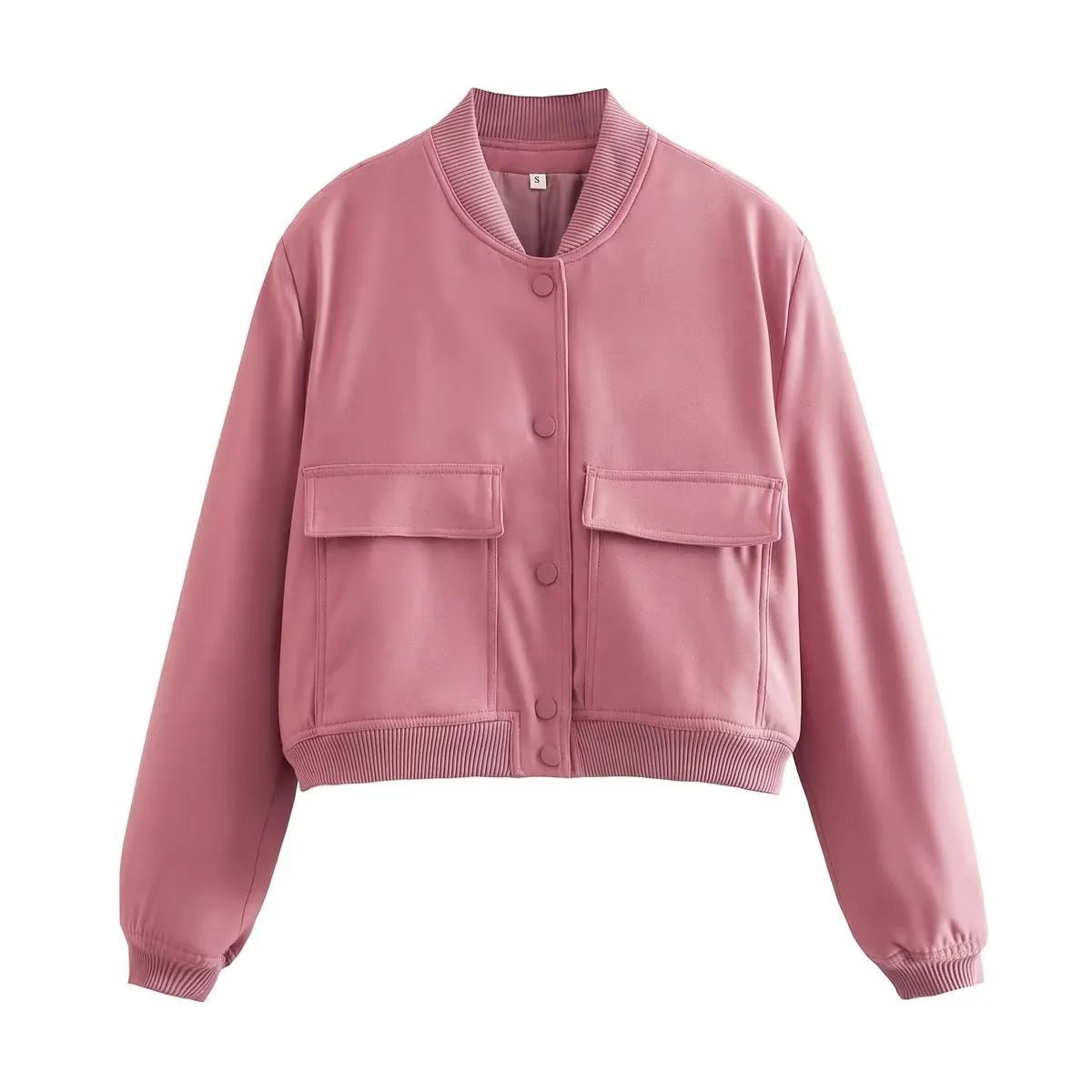 Veste Courte Beige | Style Bomber | Poches à Rabat & Finitions Côtelées