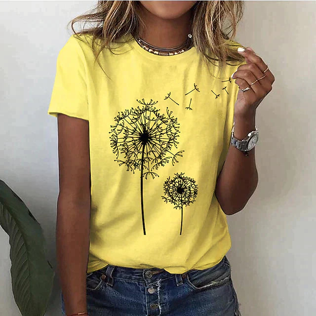 T-shirt Imprimé Pissenlit | Confort Décontracté | Style Naturel
